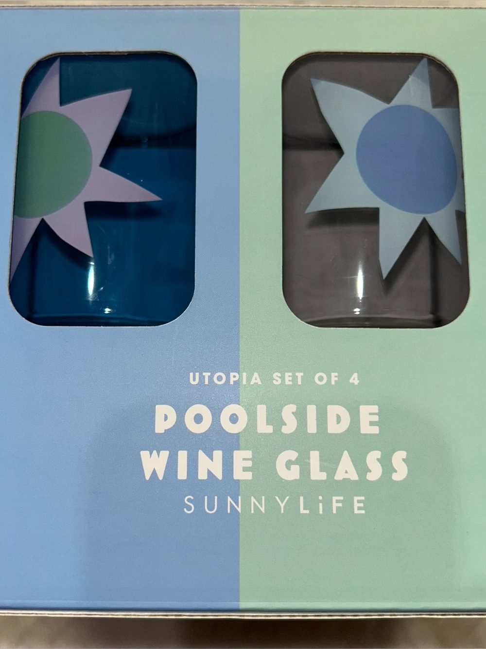 Sunnylife Set Of 4 Utopia Pool Wine Glasses Pink, Blue, Clear & Yellow NIB - Picture 2 of 7